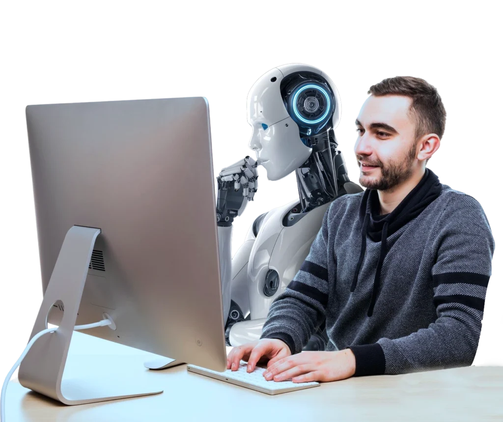 confi22dent young entrepreneur sitting table with laptop pc isolated white copy